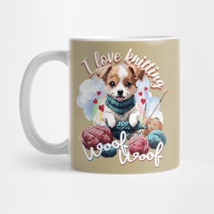 Cute Dog Knitting a Yarn Funny Knitter Crochet Lover Mug